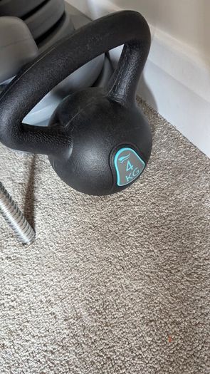 treadmill + free weights + Adidas Matt + kettlebell