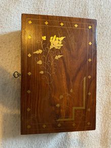 Jewellery Box Inlaid With Brass And Lockable