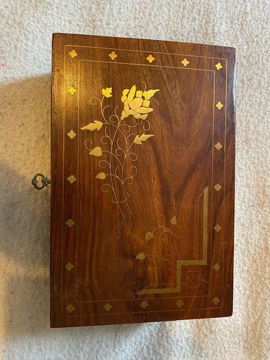 Jewellery Box Inlaid With Brass And Lockable