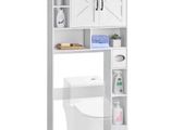Over The Toilet Storage Cabinet, 168 cm Height Bathroom Storage Organizer with Double Door and Adjustable Shelf, Bathroom Space Saver