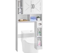 Over The Toilet Storage Cabinet, 168 cm Height Bathroom Storage Organizer with Double Door and Adjustable Shelf, Bathroom Space Saver