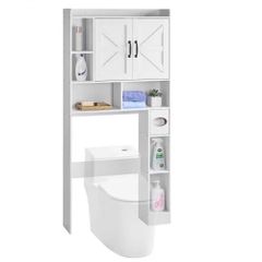 Over The Toilet Storage Cabinet, 168 cm Height Bathroom Storage Organizer with Double Door and Adjustable Shelf, Bathroom Space Saver