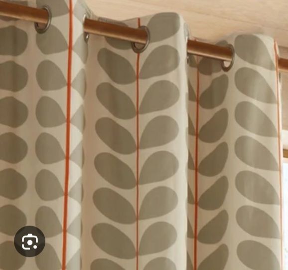 Orla Kiely Warm Grey, Cream with Orange Eyelet Curtains