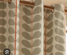 Orla Kiely Warm Grey, Cream with Orange Eyelet Curtains