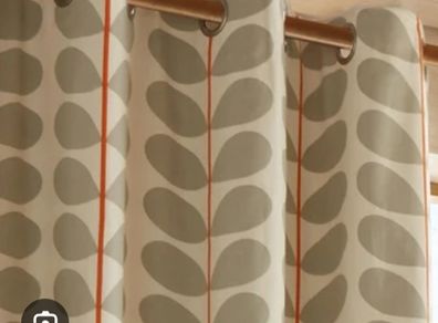 Orla Kiely Warm Grey, Cream with Orange Eyelet Curtains