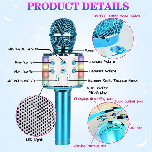 Wireless Karaoke Microphone,Bluetooth Dancing LED Lights Handheld Portable Speaker Karaoke Machine,Compatible with Android & iOS Devices,Home KTV Outdoor Party