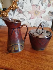 American Art Pottery Sugar Bowl & Creamer