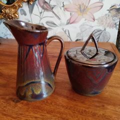 American Art Pottery Sugar Bowl & Creamer