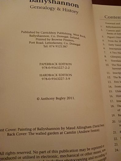 Ballyshannon / Genealogy & History/ Anthony Begley / Signed/ 1st edition/ 2011