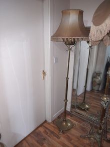 Beautiful Antique Oil Brass Standard Lamp with intricate decorative details, Converted to Electric