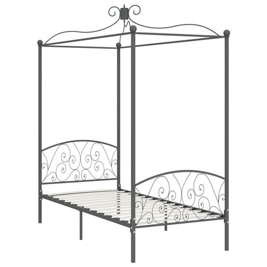 Canopy Bed Frame Grey Metal 100x200 cm