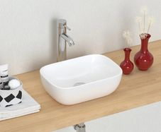 Modern Bathroom Small Vessel Sink Above Counter Compact Porcelain Ceramic Wash Basin Small Vanity Sink Lavatory Wash Hand Basin,362 x 248 x 112mm