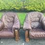 solid oak, genuine leather 2 seater & 2 armchairs Image 3