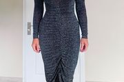 Black sparkle, Ruched front midi dress, size XS