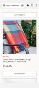 Cashmere Throw Bright Yellow, Pink and Green Check
