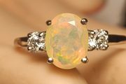 Rare Ethiopian Opal &amp; Lab Diamond Trilogy Ring