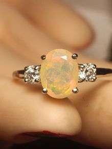 Rare Ethiopian Opal & Lab Diamond Trilogy Ring