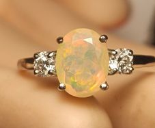 Rare Ethiopian Opal & Lab Diamond Trilogy Ring