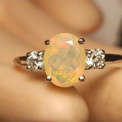 Rare Ethiopian Opal & Lab Diamond Trilogy Ring