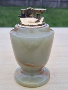 Retro office (desk) lighter made of natural green onyx