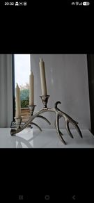 Silver Antler Candelabra Centerpiece 3 Taper Candle Holder Stag Decor