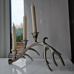 Silver Antler Candelabra Centerpiece 3 Taper Candle Holder Stag Decor