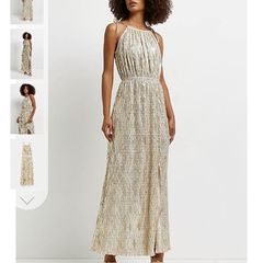 River Island Metallic Gold Dress Size 6