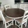 Round reclaimed wood dining table and four chairs Image 2
