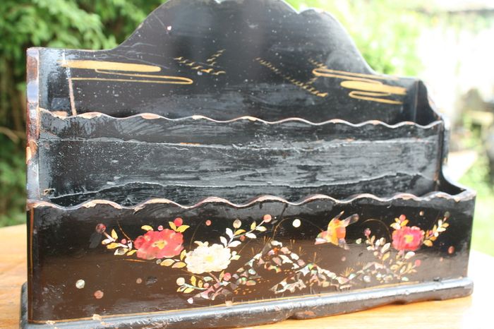 Antique Hand Painted Papier Victorian Mail Holder  Art 12" X 8"