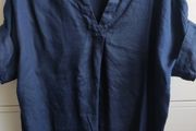M&amp;S Navy 100% Pure Linen Short Sleeve Top Size 16  Like New