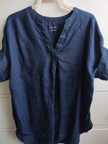 M&S Navy 100% Pure Linen Short Sleeve Top - Size 16 - Like New