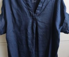 M&S Navy 100% Pure Linen Short Sleeve Top - Size 16 - Like New