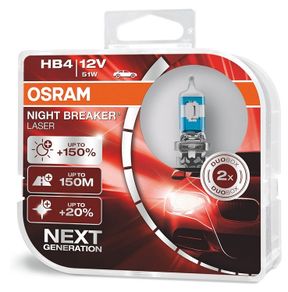 OSRAM NIGHT BREAKER LASER HB4, +150% more brightness, halogen headlight lamp bulbs