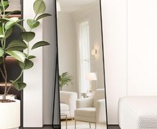 Full Length Mirror 140x40cm Free Standing, Hanging or Leaning, Large Floor Mirror with Black Aluminum Alloy Frame for Living Room or Bedroom