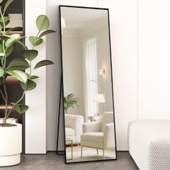 Full Length Mirror 140x40cm Free Standing, Hanging or Leaning, Large Floor Mirror with Black Aluminum Alloy Frame for Living Room or Bedroom