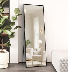 Full Length Mirror 140x40cm Free Standing, Hanging or Leaning, Large Floor Mirror with Black Aluminum Alloy Frame for Living Room or Bedroom