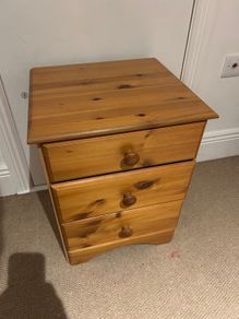 Pine bedside locker with three drawers