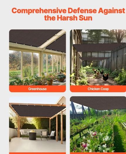 90% Sun Shade Cloth, 10 x 12 ft Pergola Shade Cover with Stainless Steel Grommets
