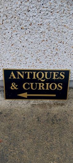 Antiques & Curios,hard plastic sign perspex. ,unusual and lovely colours,,32 inches length, 16 inches height,,buyer collects, see pictures for condition, used condition few marks nicks