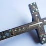 Antique Wooden and Bronze Cross with Mother of Pearl Inlay Image 6