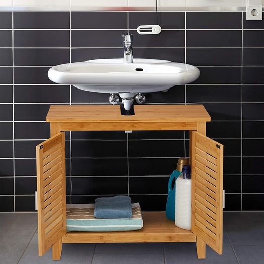 _Washbasin cabinet LAMELL, 2 doors, washbasin & vanity, bamboo & MDF, HBD: 60 x 67 x 30 cm