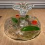 Footed Glass Fruit Bowl with Painted Red & Yellow Tulips Image 7