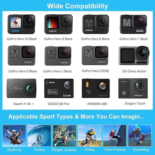 Action Camera Accessories Kit 60-In-1 for GoPro Hero 12 11 10 9 8 7 6 5 Session 4 3+ 3 2 1 Black Silver SJ4000 / SJ5000 / SJ6000 DJI OSMO Action DBPOWER AKASO Xiaomi Yi APEMAN
