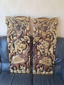 Handcarved solid teak panels