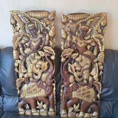Handcarved solid teak panels