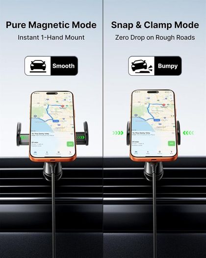 3-in-1 Wireless Car Charger for Magsafe, Extra Clamp for Bumpy Road, Cooling Fan to Extend Battery Life, Original Qi2 Certified 15W Fast Charging Magnetic Car Phone Holder for iPhone 12-17 Series