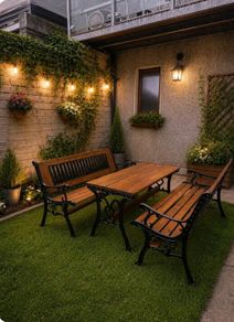 Garden table with 2 benches [ heavy cast iron ]
