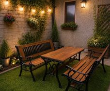 Garden table with 2 benches [ heavy cast iron ]