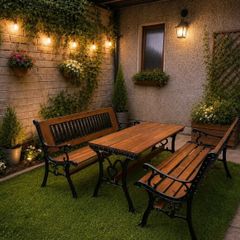 Garden table with 2 benches [ heavy cast iron ]