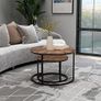 Round Coffee Table, Set of 2 Side Table Nesting Table with Steel Frame and Wooden Top, for Living Room, Bedroom, Balcony, (Rustic Brown/Black, Dia 60/40cm) Image 4